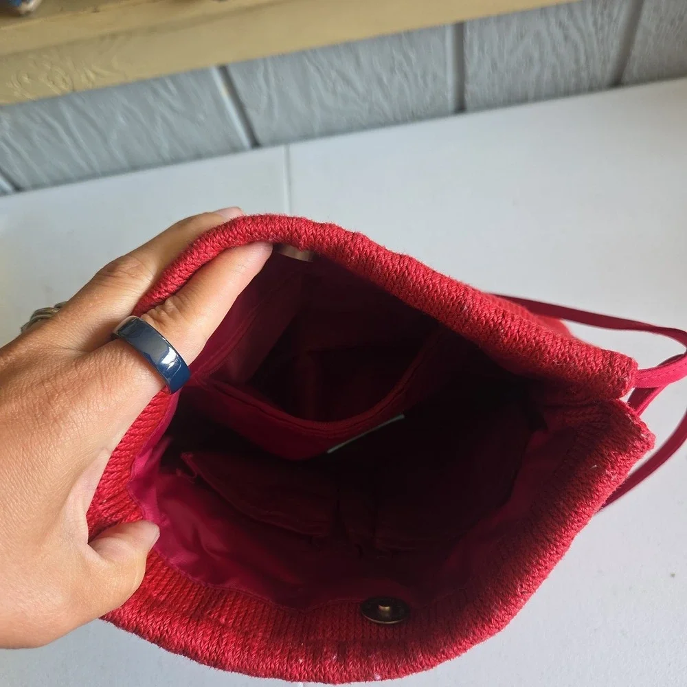 The Sak Knit Embroidery Holiday Shoulder Bag Holly Berries Magnetic Snap Close